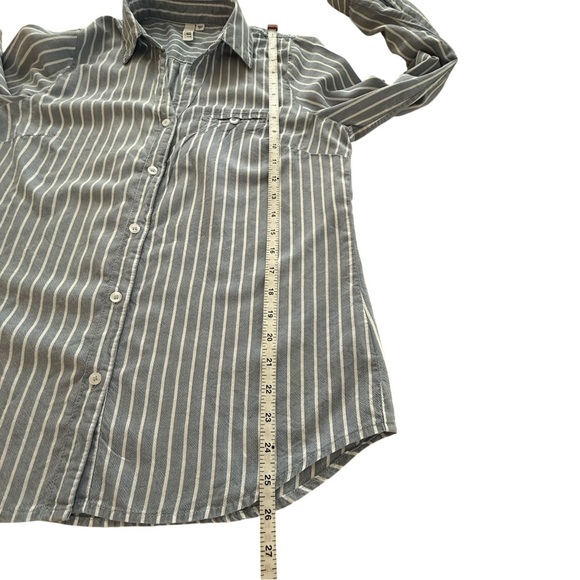 Kut From The Kloth Blue Stripe Button Up Roll Tab Sleeve Blouse - Picture 7 of 9